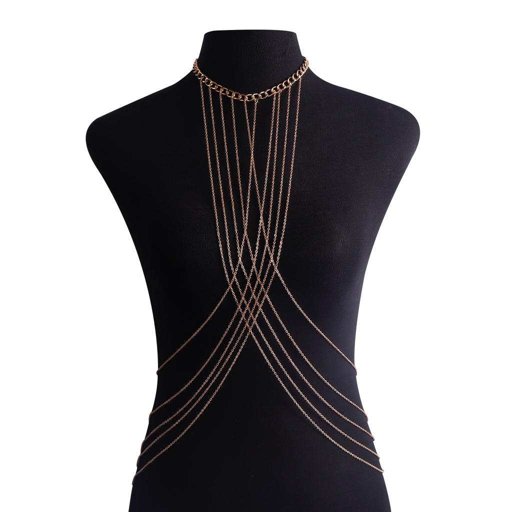 Personality Exaggerated Multi-layer Cross Metal Body Chain Body Chain Nightclub Chest Chain Women