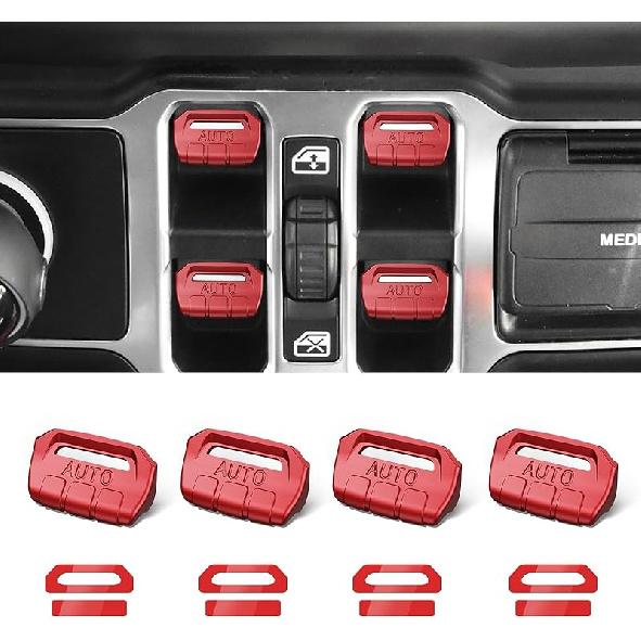 4PCS Upgraded Window Switch Button Cover Compatible with Jeep Wrangler JL JLU 2018-2025 and Gladiator JT 2024 2025 Wrangler 4xe Interior