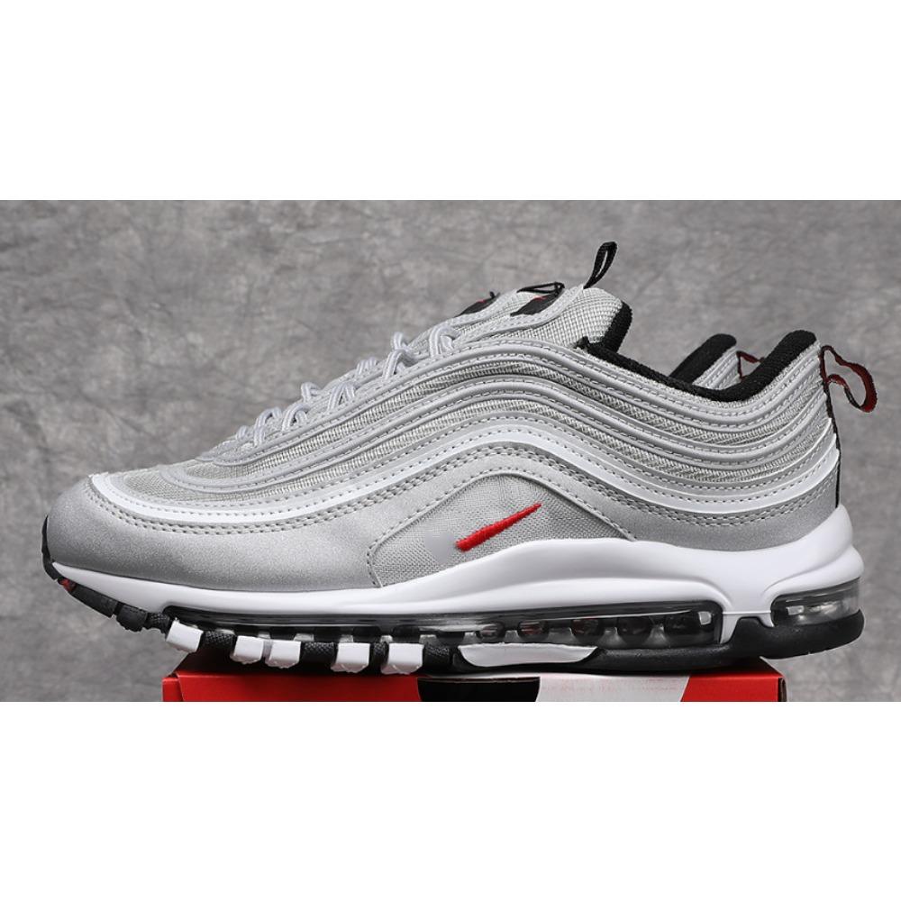 Bullet Men's Shoes Reflective Retro Running Shoes Full Palm Air Cushion Shoes Women's White and Black Trend Casual Sports Shoes