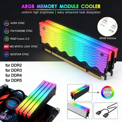 5V 3PIN ARGB Охладитель оперативной памяти DDR Aura Sync Радиатор памяти с термосиликоновой прокладкой для DDR2 DDR3 DDR4 DDR5 Настольный компьютер