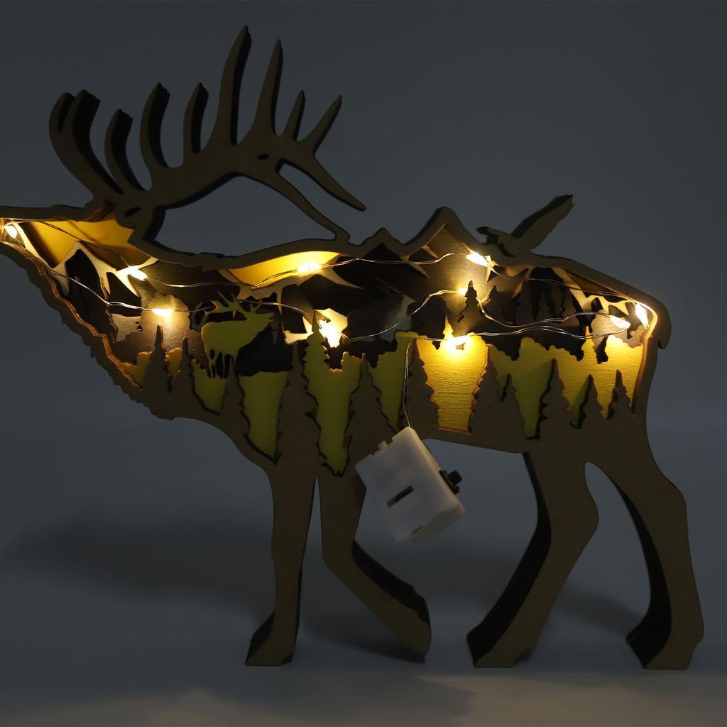 Wooden Carved Ornament with Light 3D Wood Carving Animal Crafts with Lights for Halloween Decoration