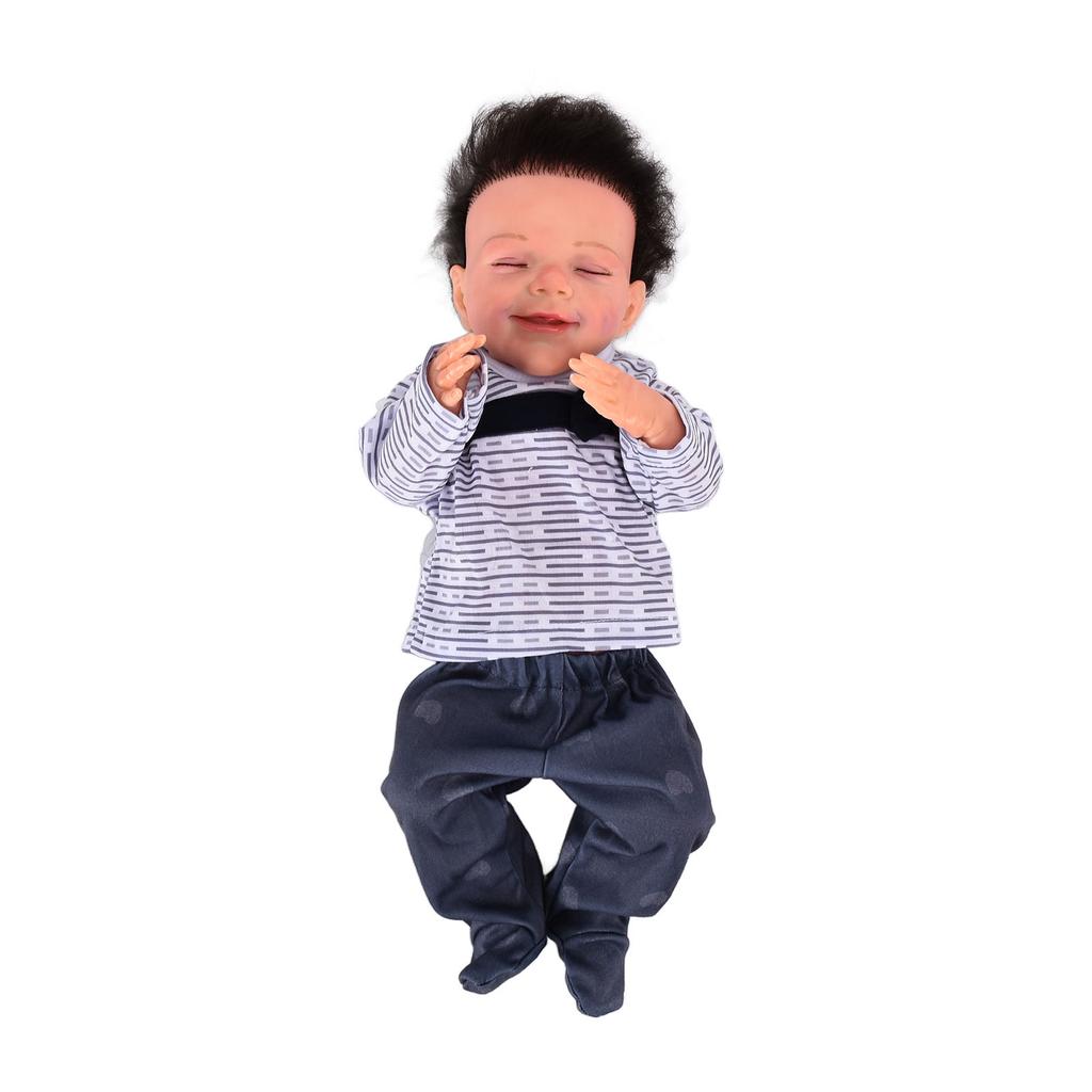 18inch Cute Lifelike Baby Boy Doll Short Hair Washable Vinyl Doll with Feeding Bottle