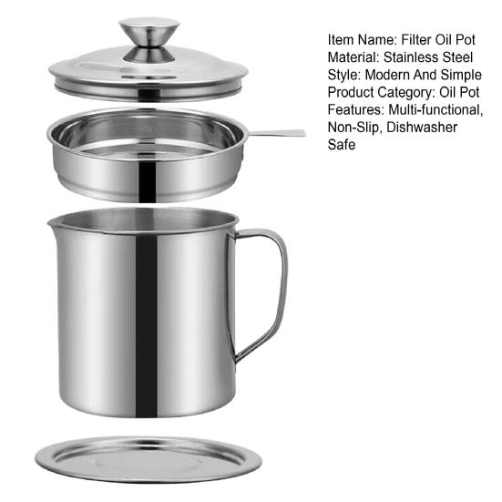Фильтр для масла, контейнер для экономии жира, бекон, с мелкой сеткой, кастрюля для хранения масла из нержавеющей стали с поддоном для кухни