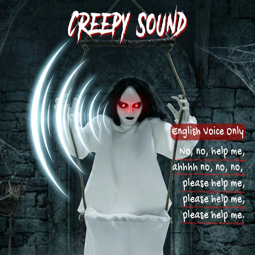 170cm Animated Hanging Swing Ghost Halloween Decoration, Sound Touch Activated Ghost Halloween Animatronic