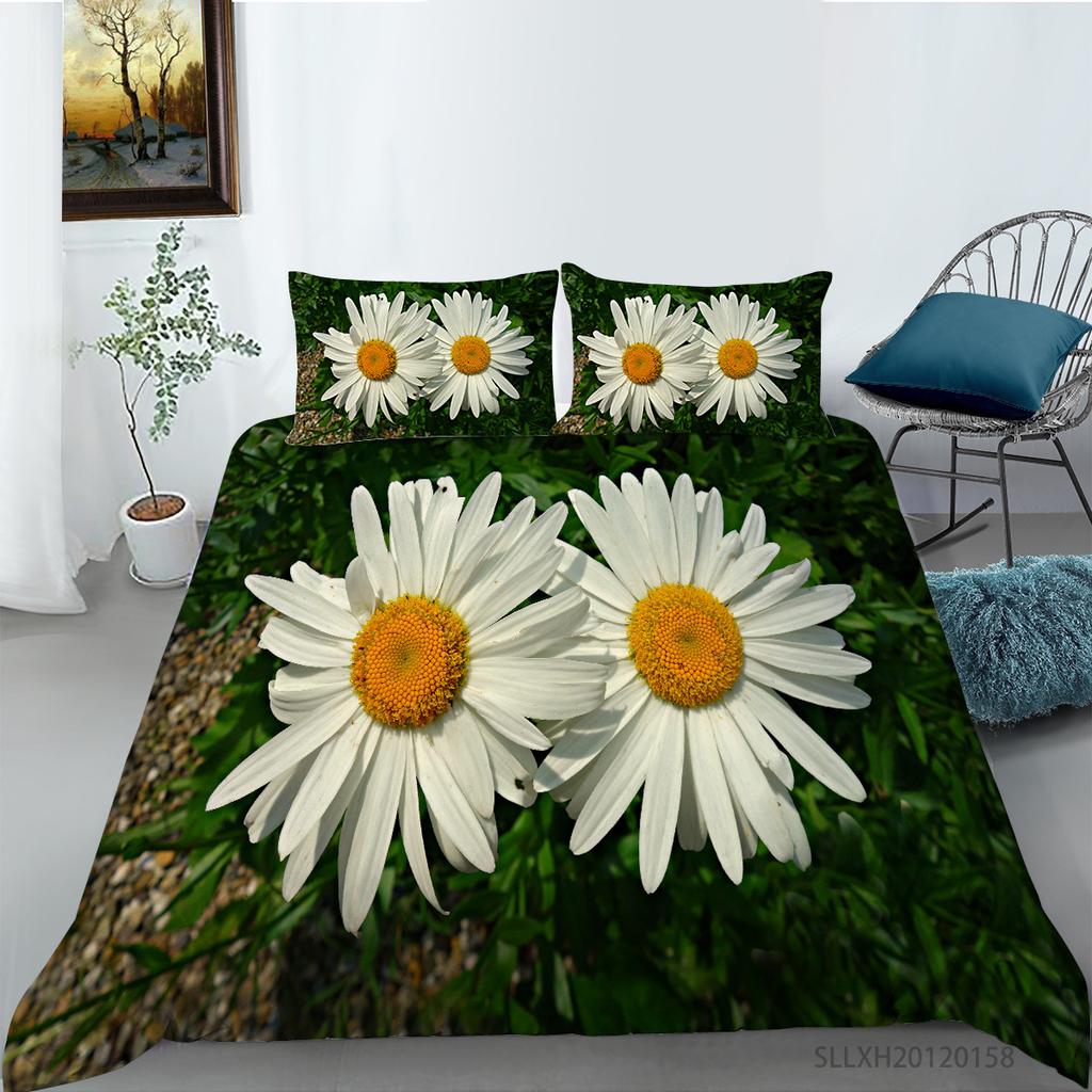 Small Daisy Series Polyester Quilt Cover Pillowcase Two or Three Piece Set 3D Digital Printing