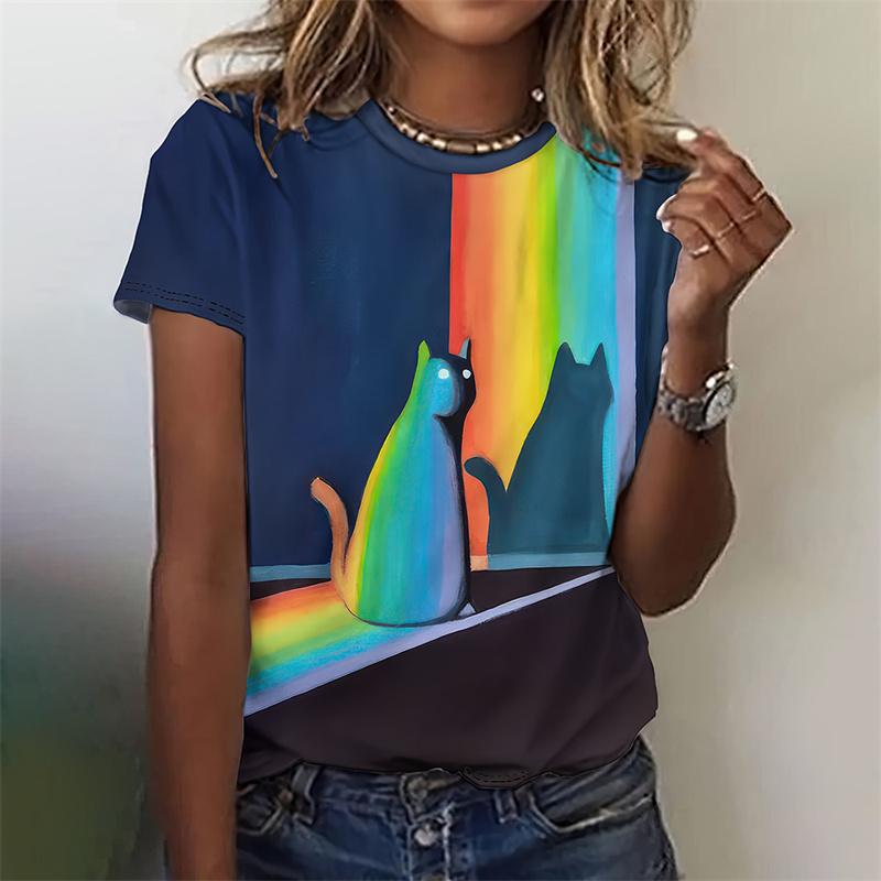 3D Printed Funny Cat T-Shirt For Women Cute Pet Animal Pattern Tees Summer Casual Short Sleeves Oversized T Shirts O-Neck Tops