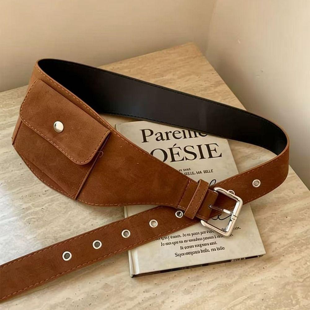Korean Style Belt Waist Bag Wide Women Belt Bag Portable Suede Cummerbunds Female