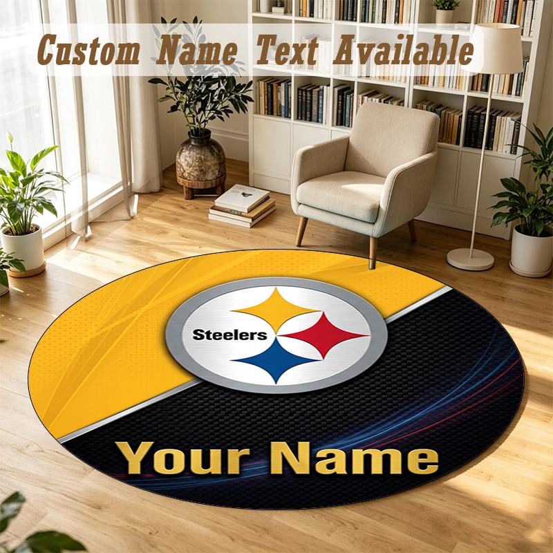 Round Rug Custom NamePittsburgh Steelers Pattern Non Slip Carpet Home Floor Decor