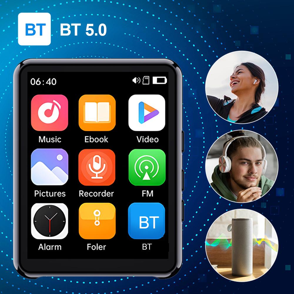 2,4-дюймовый MP3-плеер с экраном высокой четкости, полностью сенсорный экран, звук без потерь, BT-плеер с динамиком, поддержка будильника, радио