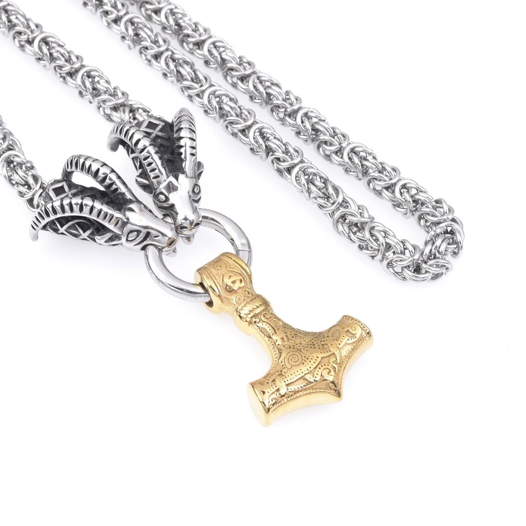 New European And American Men 'S Stainless Steel Viking Thor Ram Thor Hammer Pendant Necklace Fast Men 'S Jewelry