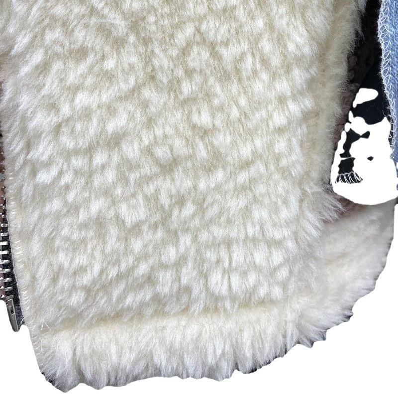 Зимний новый костюм-локомотив со стойкой, джинсовая куртка с отделкой из овечьей шерсти, женский, цвет на фото, другое