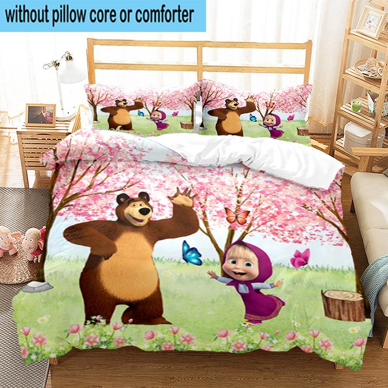 3PCS Bear In Spring 3pcs Bedding,Including 3PCS Duvet Cover And 2pcs Pillowcases Perfect for Christmas,Ideal for Bedroom, Dormitory