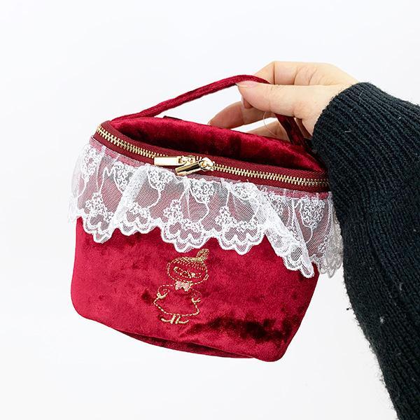 Moomin Lace and Velour 2-way Vanity Bag Wine Red Little My MOOMIN
