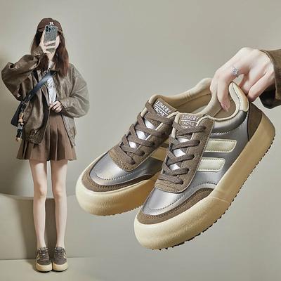 Женские кроссовки для бега с увеличенной высотой, вулканизированные, корейские, с круглым носком, на шнуровке, спортивные, повседневные кроссовки для отдыха и работы