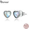 Genuine 925 Sterling Silver Heart of Glass Stud Earrings for Women Original Design Fine Jewelry