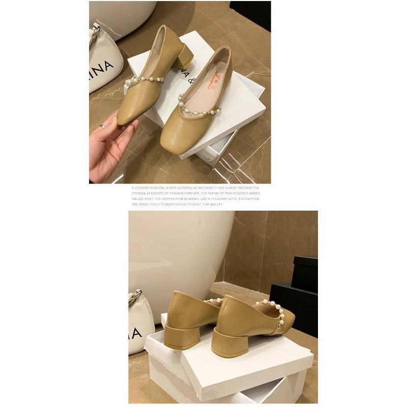 Туфли-бобы с квадратным носком для женщин на весну, новый стиль с неглубоким носом и толстым каблуком