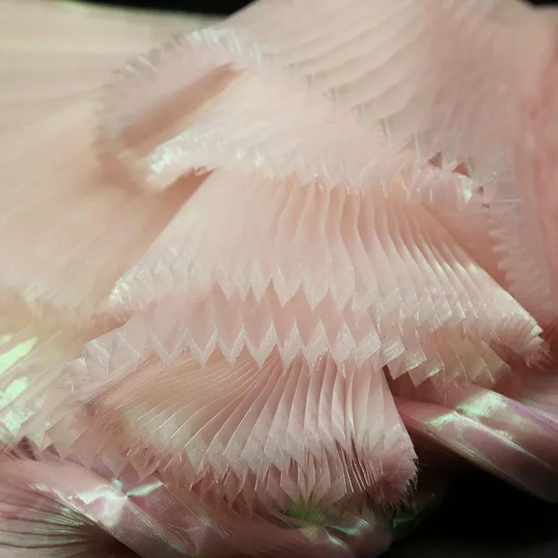 Mermaid Himeji Texture Pleated Fabric Crepe By The Meter for Clothes Stage Decoration Sewing Designer Cloth Glossy White Blue