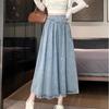 Women Autumn High Elastic Waist Long Denim Skirt Korean Style Lace-up Elegant Jeans Skirts