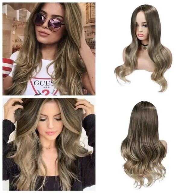 Long Wavy Wigs Ombre Gray To Watermelon Red Black Grey Purple Blue Brown Synthetic Hair For Black White Women Cosplay Party