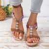 Summer String Bead Wedge Sandals 2025 New Women's Shoes Elastic Band Women's Sandals Fashion Color Matching Casual Sandals Women