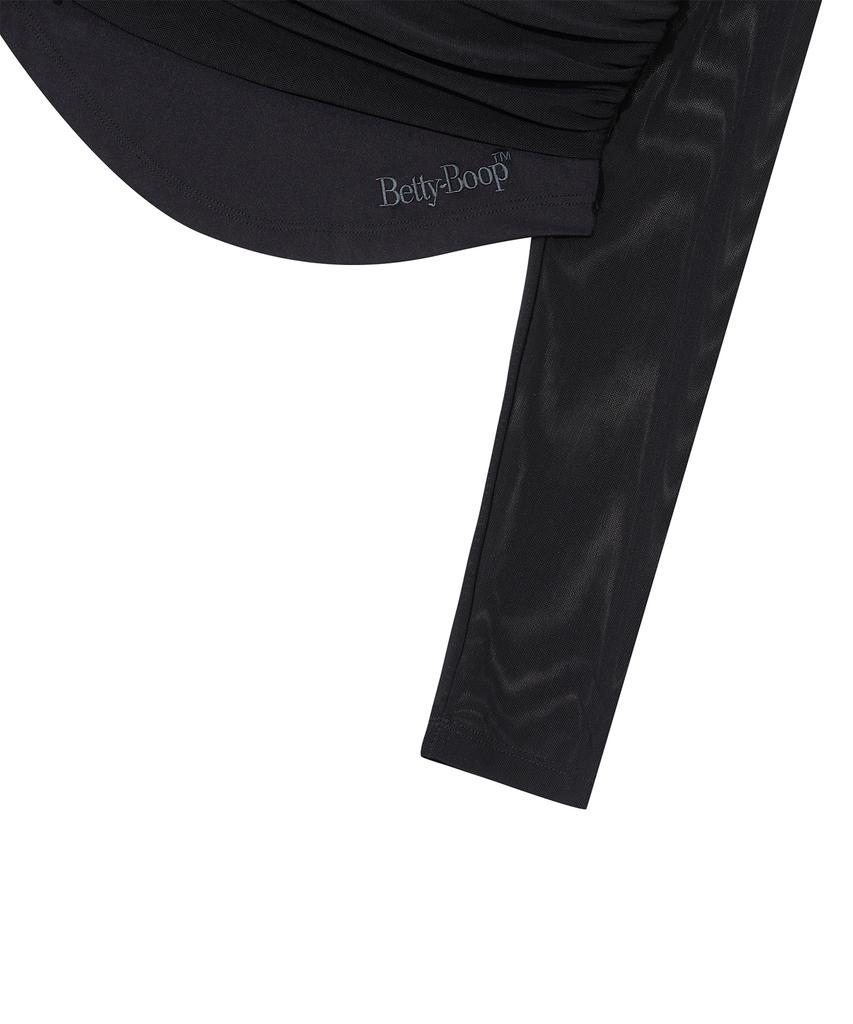 CNVS Betty Boop Mesh Draping Crop Top_Black