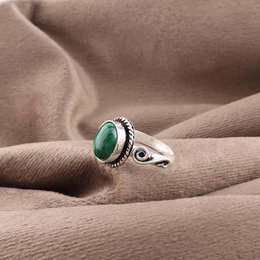 Malachite Gemstone Ring Jewelry, 925 Solid Sterling Silver Ring Jewelry, Handmade Artisan Jewelry For Wedding Gift