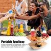Wooden Picnic Table Portable Food Tray with Wine Glass Holder Mini Snack Tray for