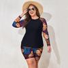 2025 Women's Plus Size Tankini: Two-Piece Long Sleeve Flat Leg Swimsuit