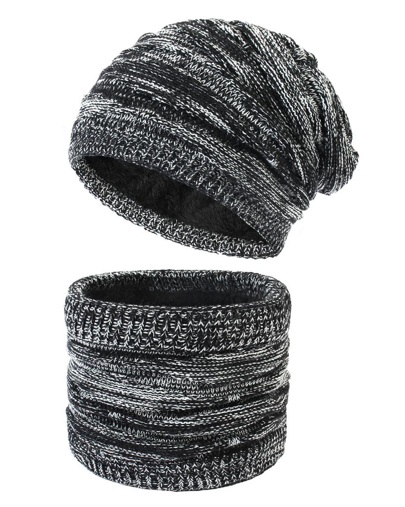 Зимний теплый комплект из двух предметов: шапка на флисовой подкладке и утеплитель для шеи для мужчин и женщин, вязаная шерстяная шапка с ромбовидным узором и шейный платок