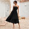 Women Summer Casual Sleeveless Strapless A-Line High Waist Solid Color One Collar Dresses Spring S-XL Middle Long Dress