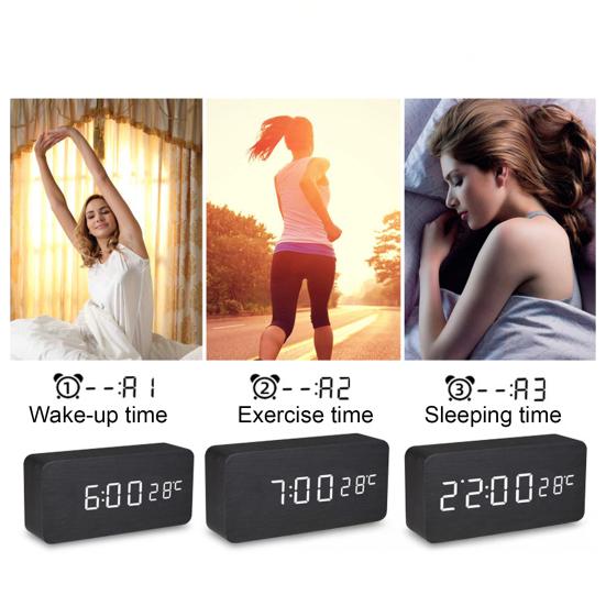 Деревянный будильник Yousheng с большим светодиодным экраном, легко читаемый, затемняемый, цифровой будильник с функцией повтора и дисплеем температуры