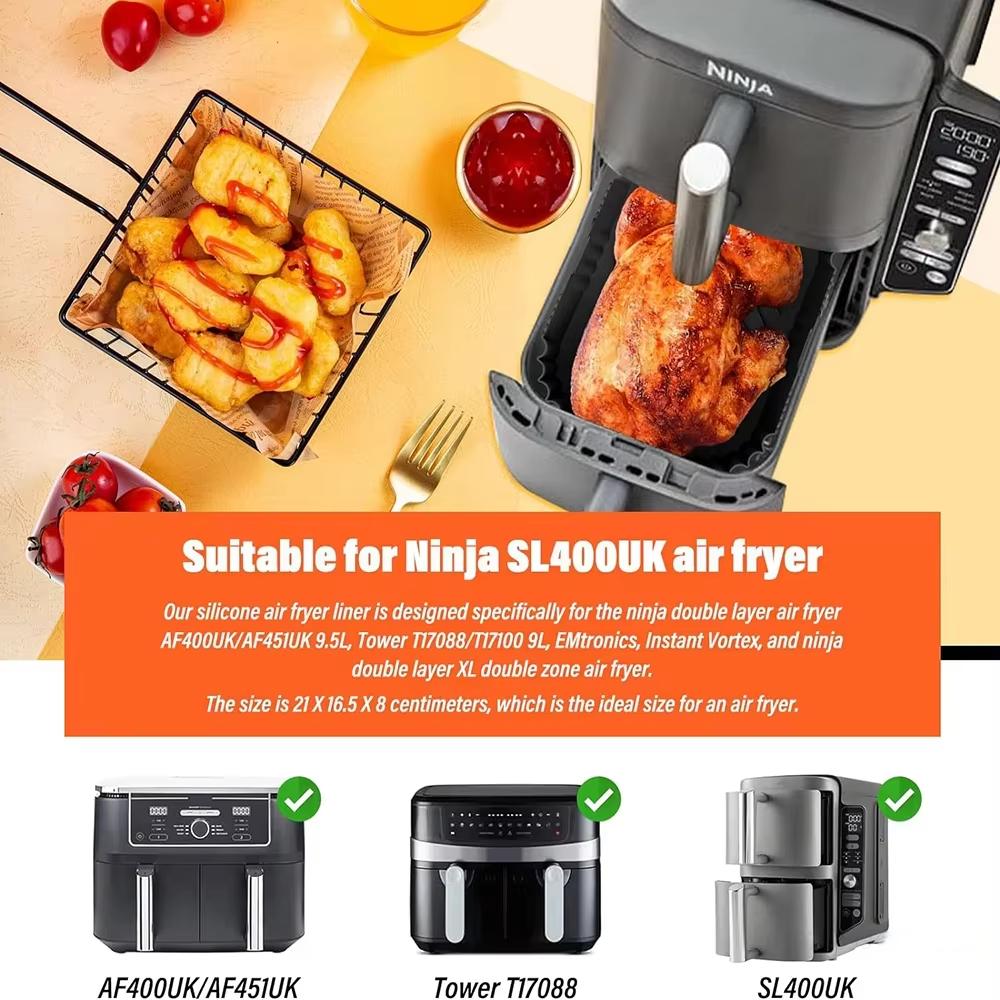 Силиконовые вкладыши для аэрофритюрницы для Ninja SL401/DZ201/DZ401/DZ550 Утолщенные Прямоугольные Аксессуары для аэрофритюрницы с корзиной для двойной укладки