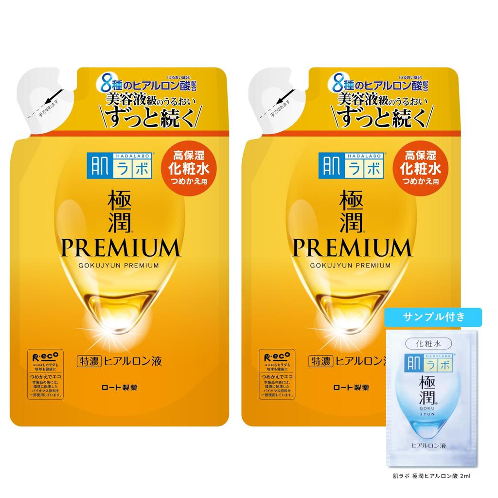 Hada Labo Gokujyun Лосьон с гиалуроновой кислотой Premium, сменный блок 170 мл, набор 2 + пакетик в комплекте