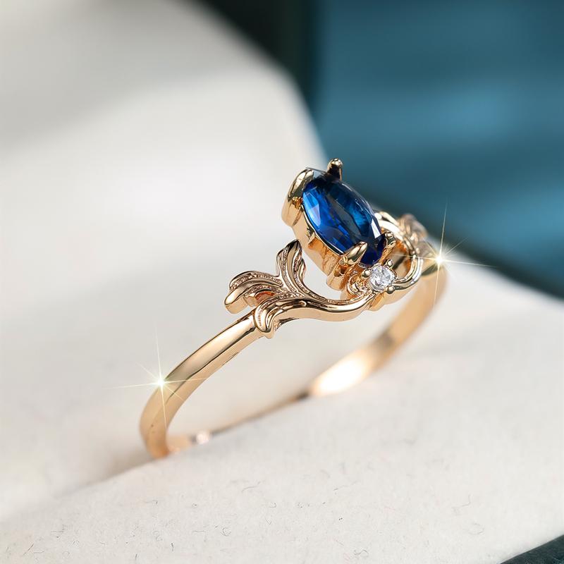 Простые модные кольца из синего циркония огранки «маркиз» для женщин, обручальное кольцо золотого цвета с короной, ювелирные украшения