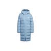 Solid Color Logo Zip Outdoor Hooded Long Warm Down Jacket Women Outerwear Blue GQ7116