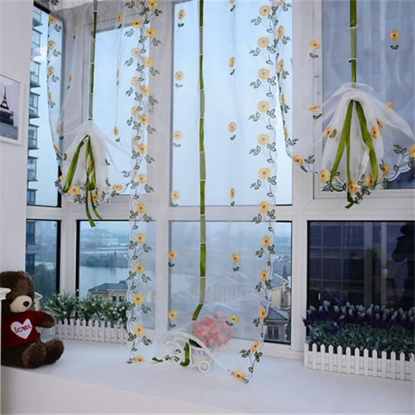 Римская короткая занавеска, кухонные шторы, балдахин, прозрачная тюль, занавеска с цветочной вышивкой и бабочкой, декор для домашнего окна