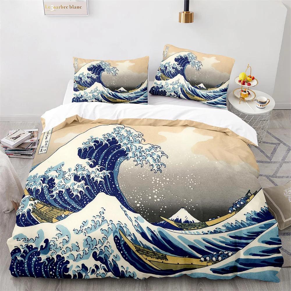 Ukiyo-Eduvet Cover Set Japanese Style Bedding Set Polyester Comforter King Queen Size Quilt Cover Set For Kids Boys Girls