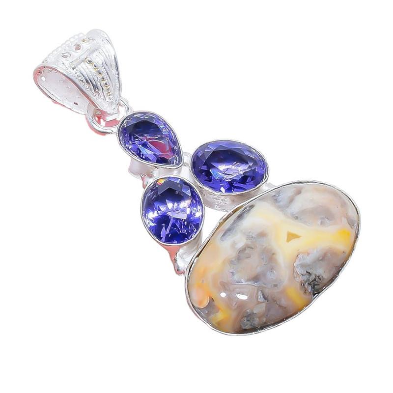 Laguna Lace Agate, Tanzanite 925 Sterling Silver Jewelry Pendant 2.0"  AH-3317