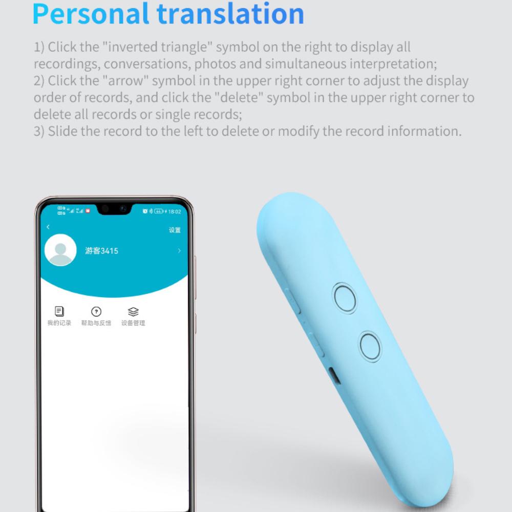Портативный беспроводной интеллектуальный переводчик 40 языков Двусторонний мгновенный голосовой переводчик в реальном времени Приложение Bluetooth Многоязычный