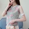 Летняя мода кружевные ажурные женские блузки элегантные вышитые цветочные винтажные повседневные рубашки для женщин одежда облегающие офисные женские топы 6816