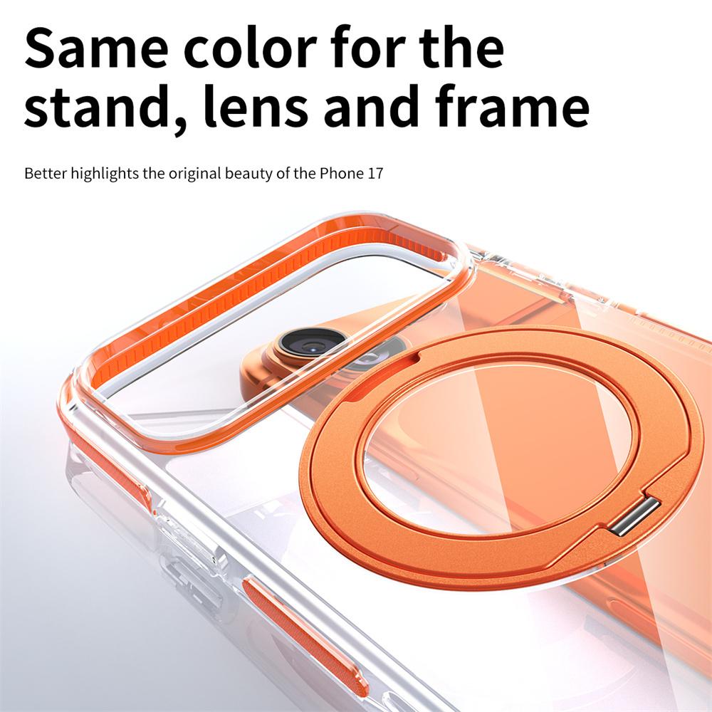 Crystal Transparent Acrylic Magnetic Rotating Stand Phone Case For iPhone 17 Pro Max Frame Built-in Anti-Shock Strip Armor Cover