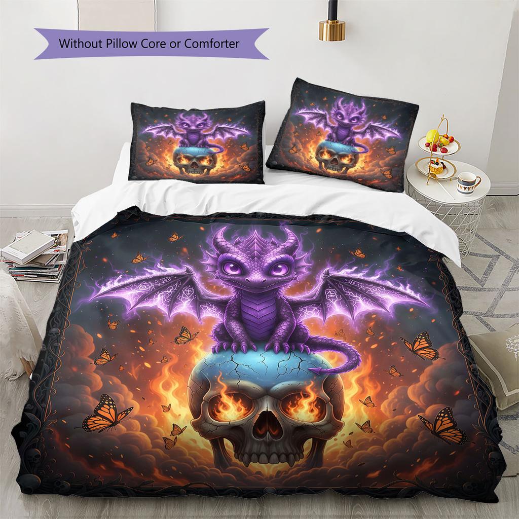 SkeletonDragon Pattern Bedding Quilt Set Quilt Cover Pillowcase Home Decoration Birthday Gift (1 * duvet cover + 2 * pillowcase, without core)