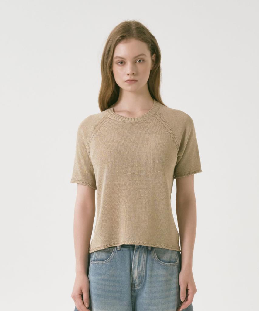 OCCUR Hanji Cooling Round Short Sleeve Knit, Beige