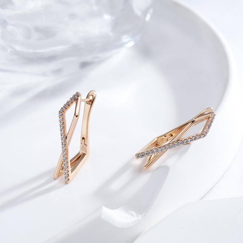New Fashion Natural Zircon Hoop Earring For Woman  Rose Gold Color Simple Geometry Wedding High Quality Daily Jewelry
