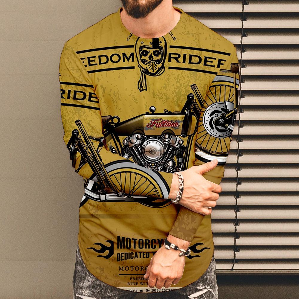 Мужская футболка с длинным рукавом, повседневная, большого размера, с 3D-принтом, модная, с круглым вырезом, снизу и сверху