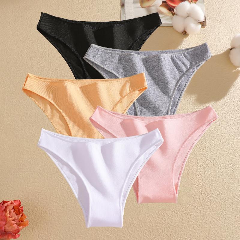 FINETOO 5Pcs/Set Seamless Cotton Cherry Lips Printing Panties Women Sexy Low Waist Cotton Crotch Spring Autumn Underwear Ladies Lingerie
