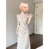 Polka Dot Suspender White Three-dimensional Flower Waist Sleeveless Dress Spring and Summer Women's Long and Thin Dress