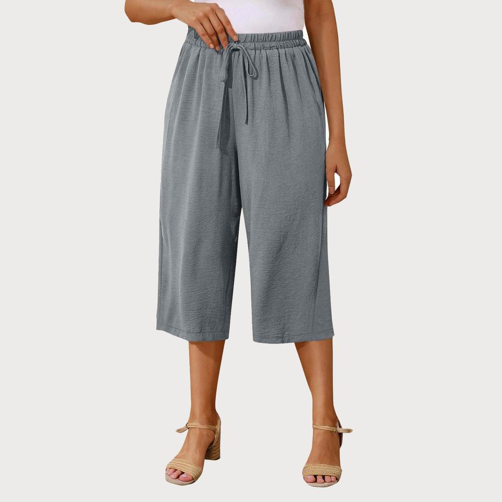 Женские однотонные повседневные брюки с высокой талией, спортивные брюки, шорты 1/2