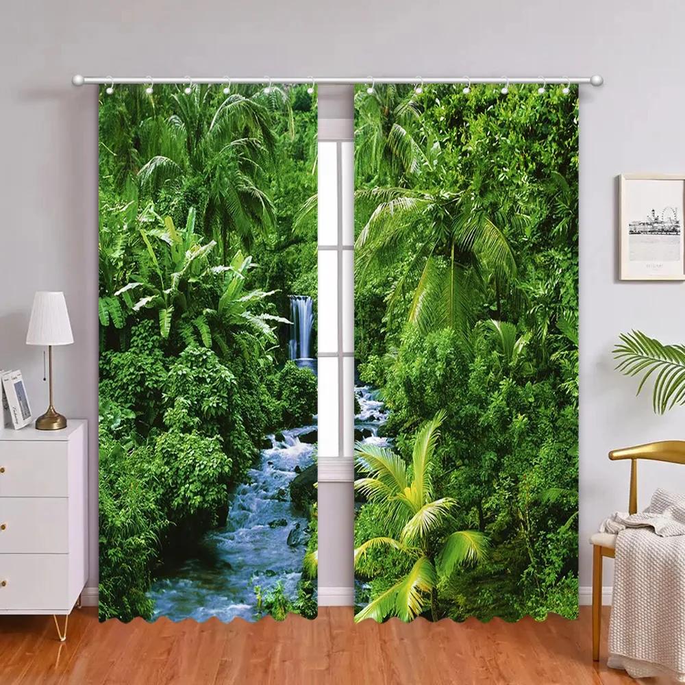 Тропический лес Шторы Искусственное окно Природа Пейзаж Гостиная Спальня Шторы Ванная комната Душевые занавески Ткани Домашний декор