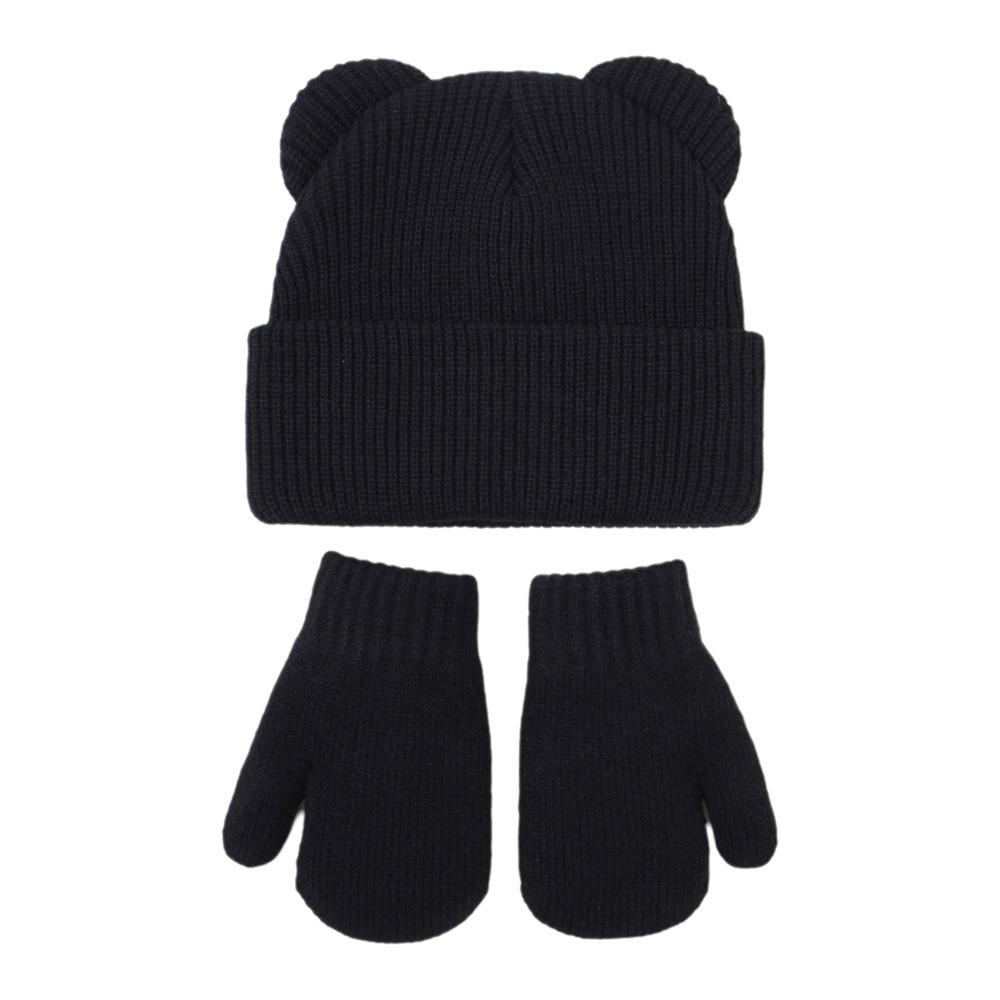 Knitted Bear Ear Earflap Hat Warm Knitted Hat Glove Set Children's Winter Hat for Boys Girls Kids